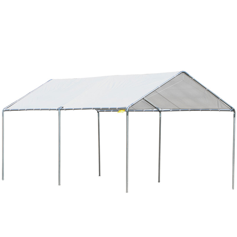 3 X 6m White Heavy Duty Carport, Galvanized Steel Outdoor Car Shelter, Waterproof Uv Resistant Open Canopy Tent With Ground Stakes And Guy Ropes For Vehicle Storage