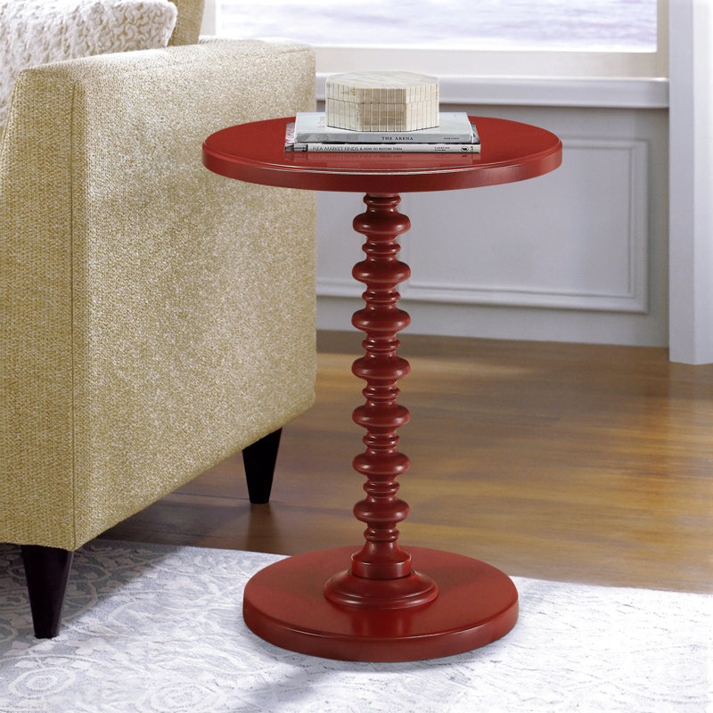Table d'appoint ronde rouge avec piédestal élégant en bois