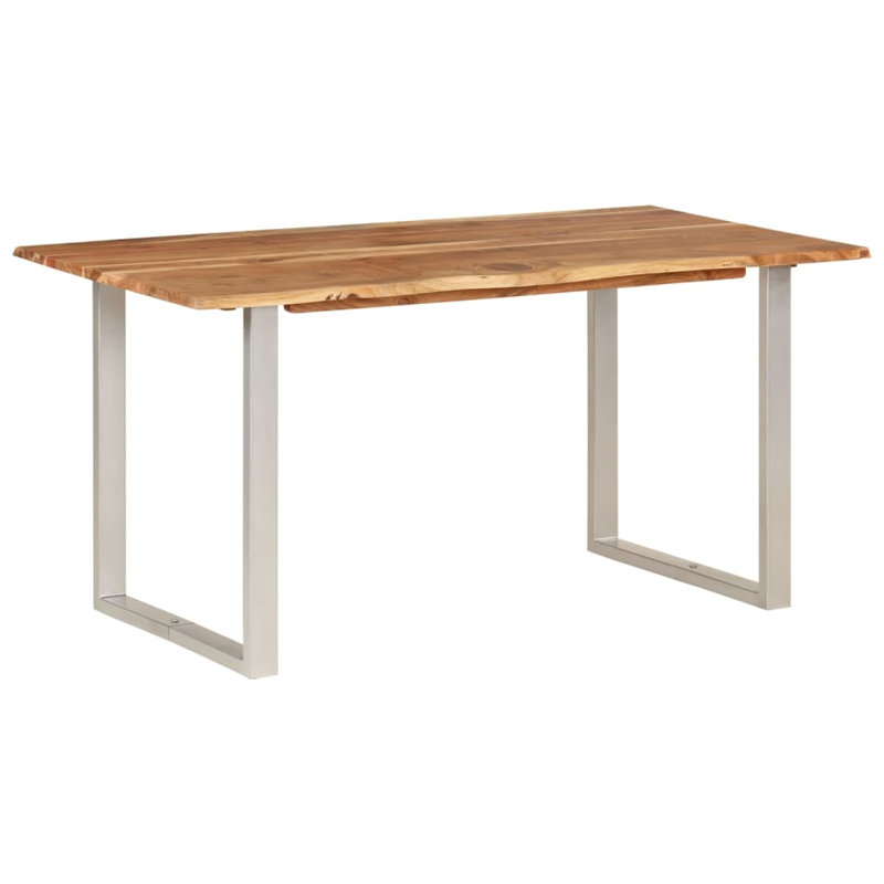  Table de salle à manger en bois naturel et argent, H 29,9 po x L 60,6 po x l 31,5 po, Blanc