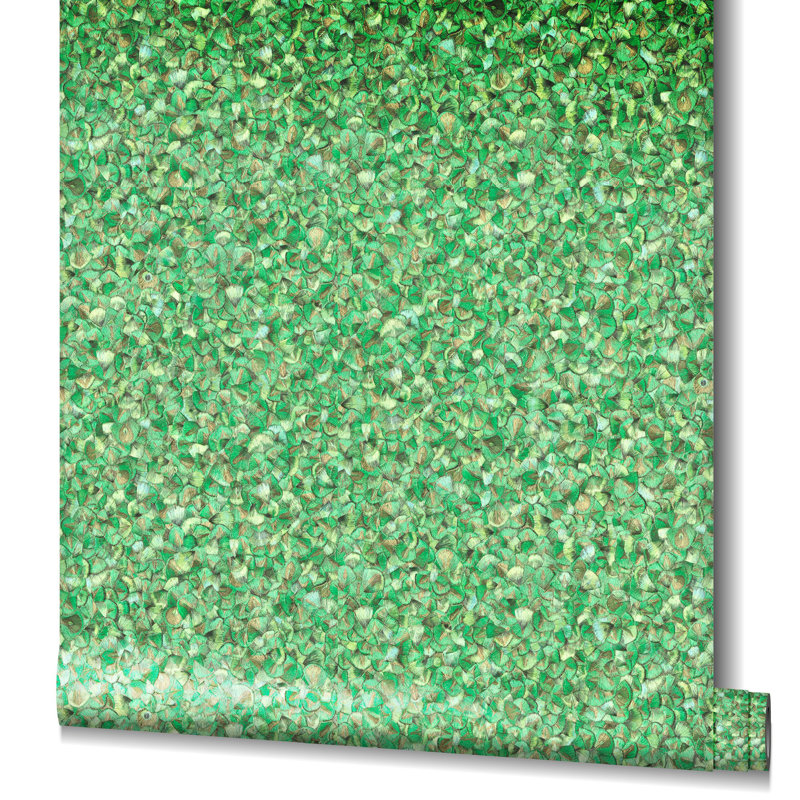 Energy Collection Metallic Geometric Feathers Wallpaper Roll, Green