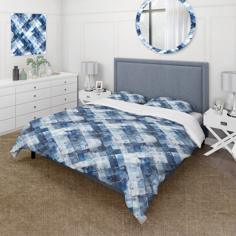 Ensemble de housse de couette Mid-Century Gingham III - Mid-Century bleu et blanc