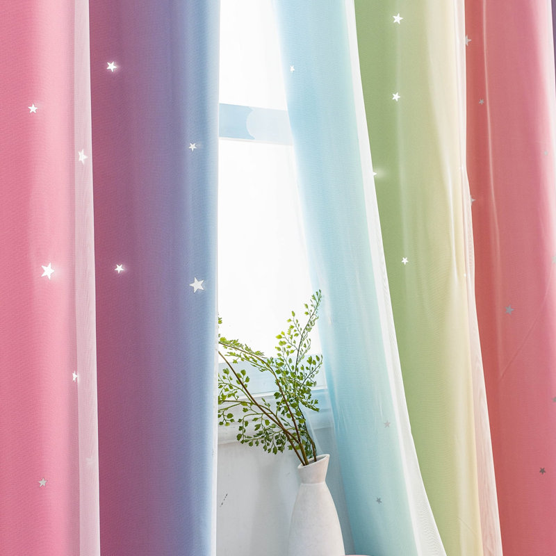 Blackout Curtain Pair, 52" W x 63" L, Blue/Pink/Yellow