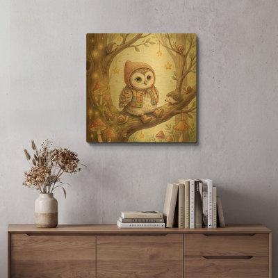 « Bébé hibou mignon » par Ann Klee, décoration murale en métal doré, 61 x 61 cm