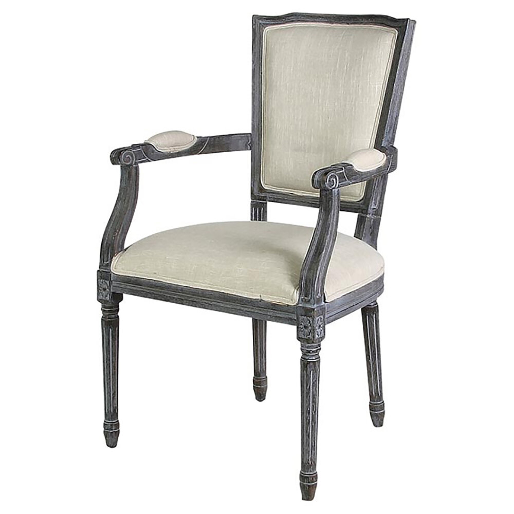 Ava Upholstered King Louis Back Arm Chair in Almond Buff