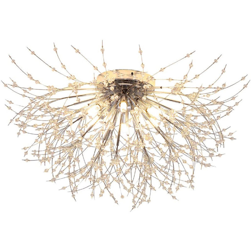 6-Light 62cm Crystal Flush Mount, Chrome