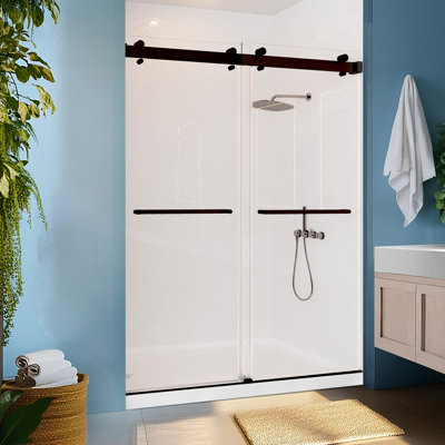 Porte de douche coulissante double sans cadre de 50 à 54 po x H 76 po avec verre de sécurité trempé de 3/8 po