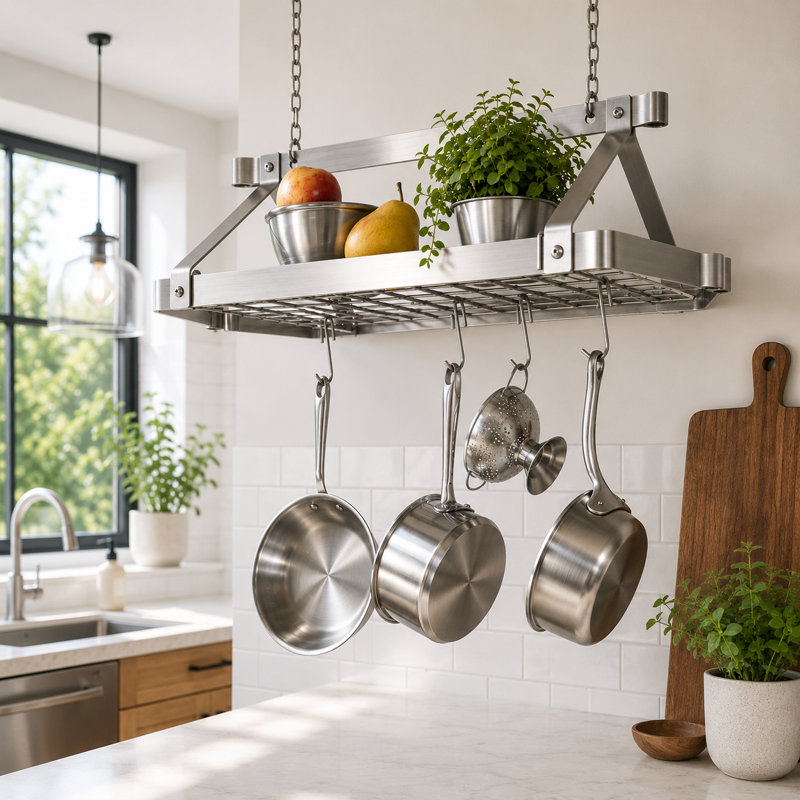 Premier Handcrafted Hanging Pot Rack, Stainless Steel