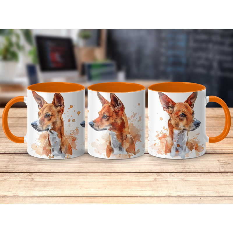 Basenji Watercolor Art Design 11oz Coffee Mug, 2, Orange