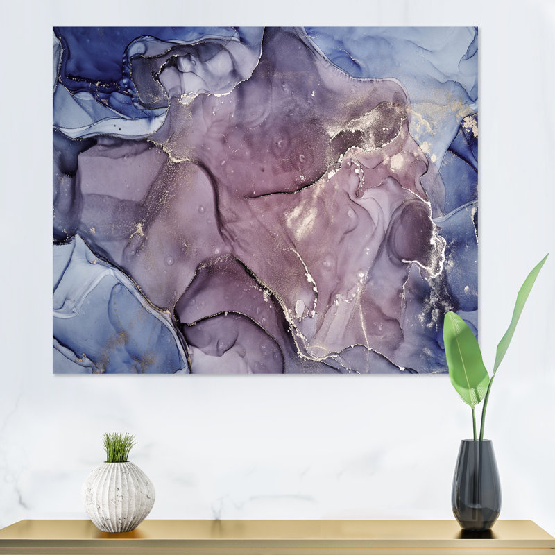 Gris et mauve, encre de marbre, impression sur toile murale moderne, H 16 po x l 32 po x P 1 po, Toile tendue