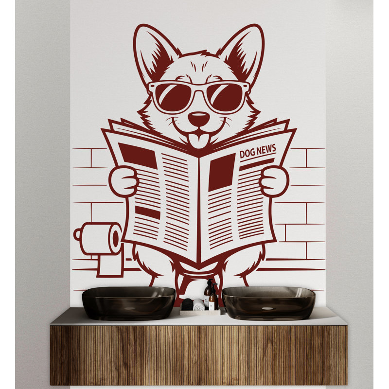 Corgi lecture journal décalque mural salle de bain chien décor art mural chien amoureux des animaux chien salle de bain autocollants muraux autocollants