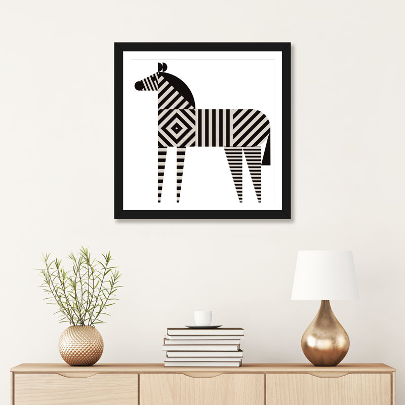 Décoration murale zèbre à rayures pour enfants, H 16 po x l 16 po x p 1 po, Papier encadré noir