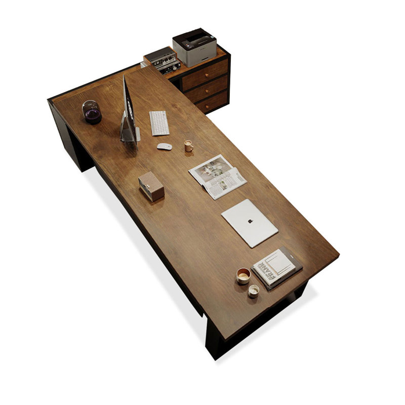 + L-Shaped Solid Wood+Iron desks, 29.53" H x 86.61" W x 59.06" D