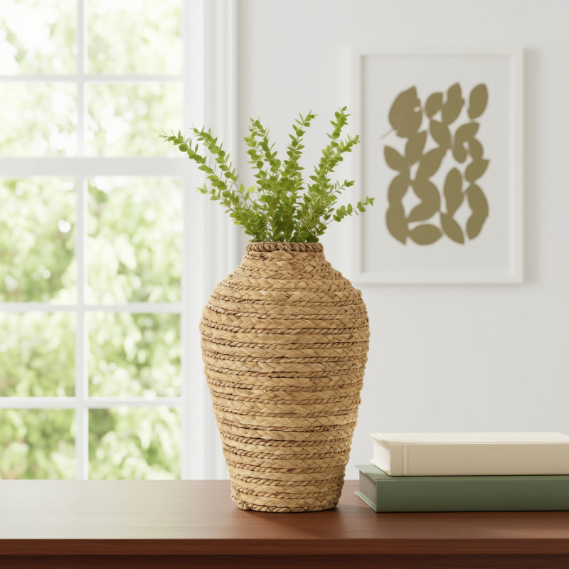 Handmade Seagrass Table Vase, 12.7" H x 8.05" W x 8.1" D