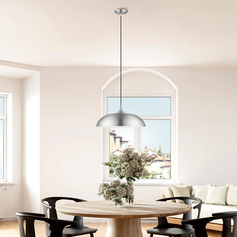 Harleigh Shaded Dome Pendant, Brushed Aluminum/Polished Chrome, Brushed Aluminum/Shiny White, 121" H x 17.75" W
