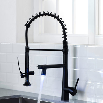 Robinet de cuisine commercial robuste - Noir mat rétractable avec poignée simple pré-rinçage à ressort