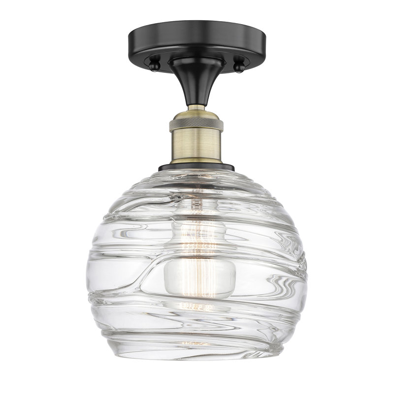 Plafonnier semi-encastré en verre Reales, Laiton antique noir, H 13 po x l 8 po x P 8 po