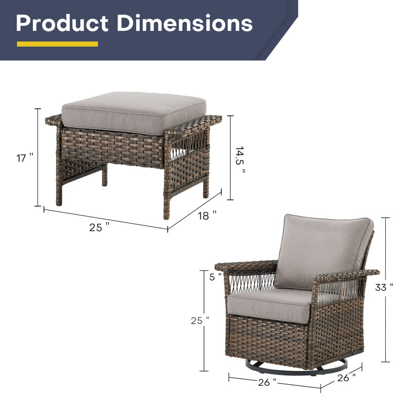 Anferney Swivel Outdoor Lounge Chair with Ottoman, Gray