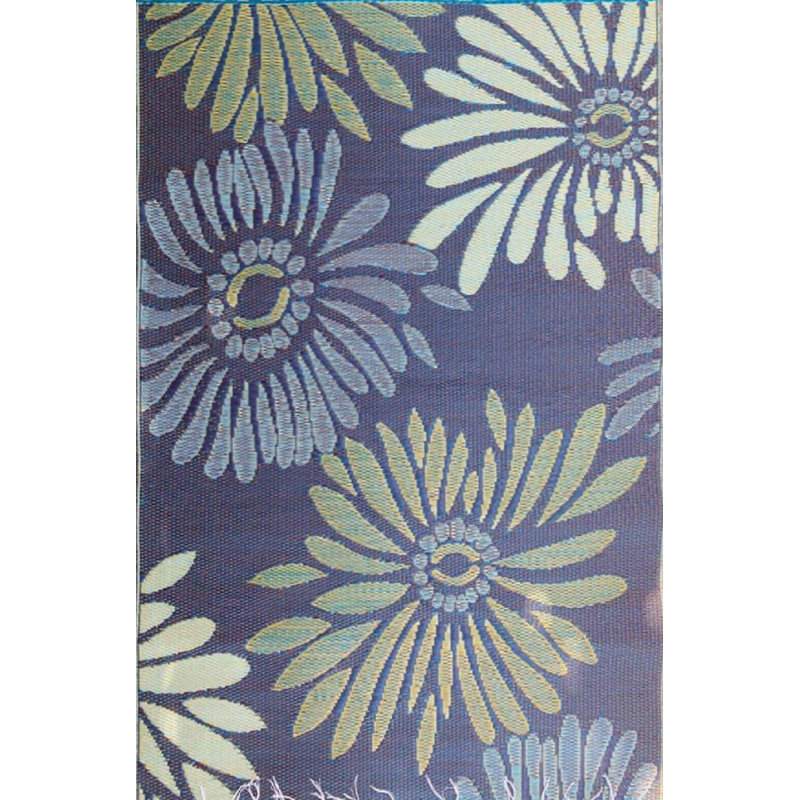 Tapis intérieur / extérieur bouclé / crocheté floral fait à la main gris / vert / bleu, Rectangle 5 pi x 8 pi