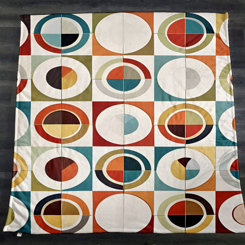 Throw Blanket, Geometric Shapes/Abstract, 68" W x 80" L, Orange/Blue/Green
