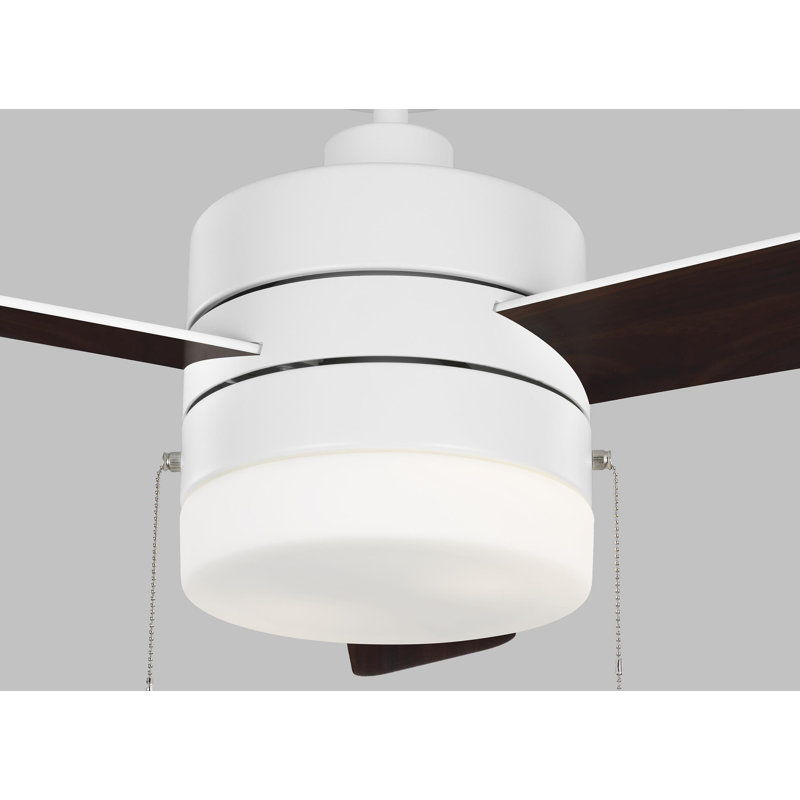 Ventilateur de plafond standard à DEL à 3 pales de 52 po avec chaîne de traction et ensemble d'éclairage inclus, Blanc mat
