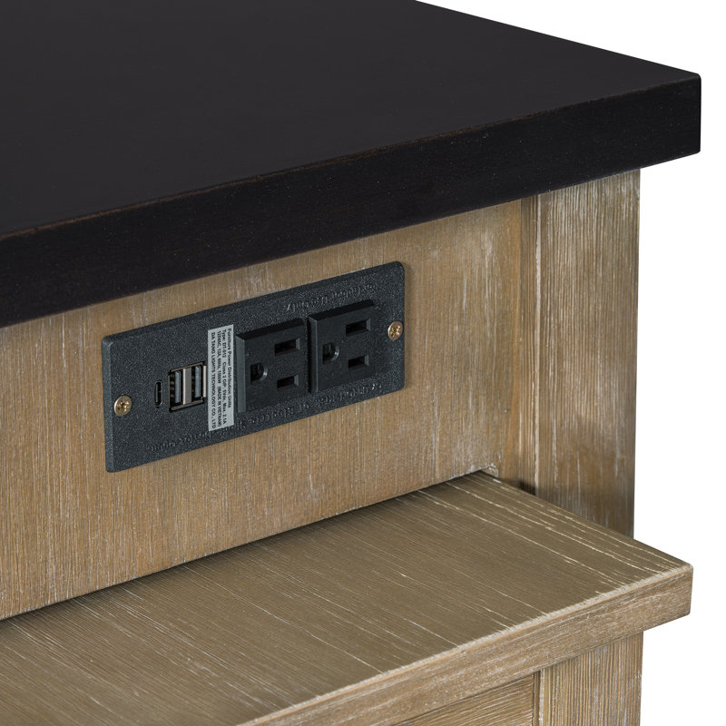 Trexm Expandable Kitchen Island With Storage And Built-in Power Outlets | Retro Multi-functional Cart On Wheels With Drawers And Shelves