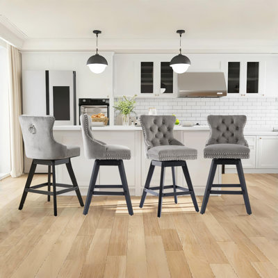 Swivel Counter Bar Stool Set with Wood Frame,Gray by House of Hampton