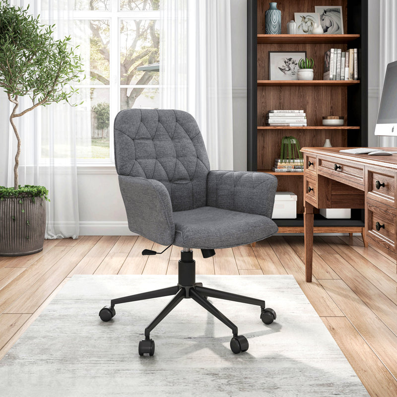 Chaise de bureau capitonnée grise et moderne avec accoudoirs
