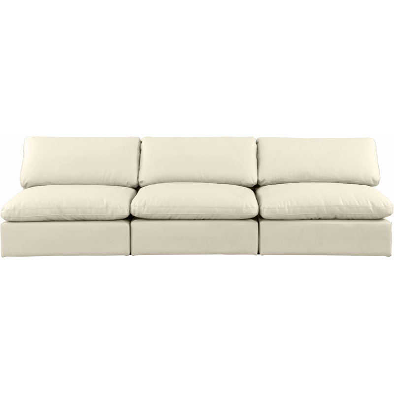 Canapé modulaire 120 po à accoudoirs carrés en similicuir, Cuir crème végétalien