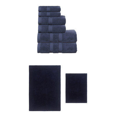 Buariki Collection 100% Soft Cotton 6 Pc Towel Set & Bath Rug Set, Reversible