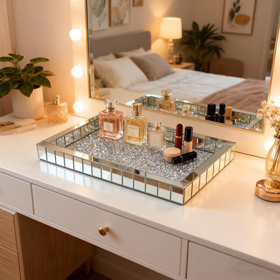 Plateau rectangulaire en verre argenté avec miroir