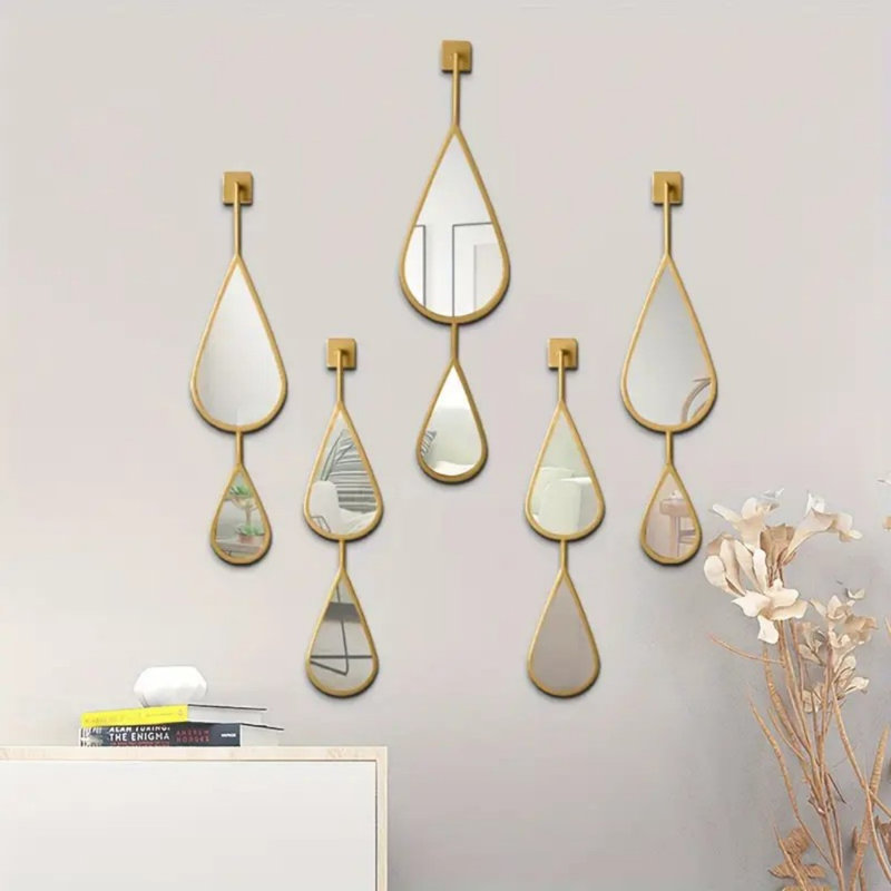 Golden 5-Pack Tear Drop Shape Wall Mirror Decorative Mirrors Set - For Bedroom Living Room Entryway Bathroom