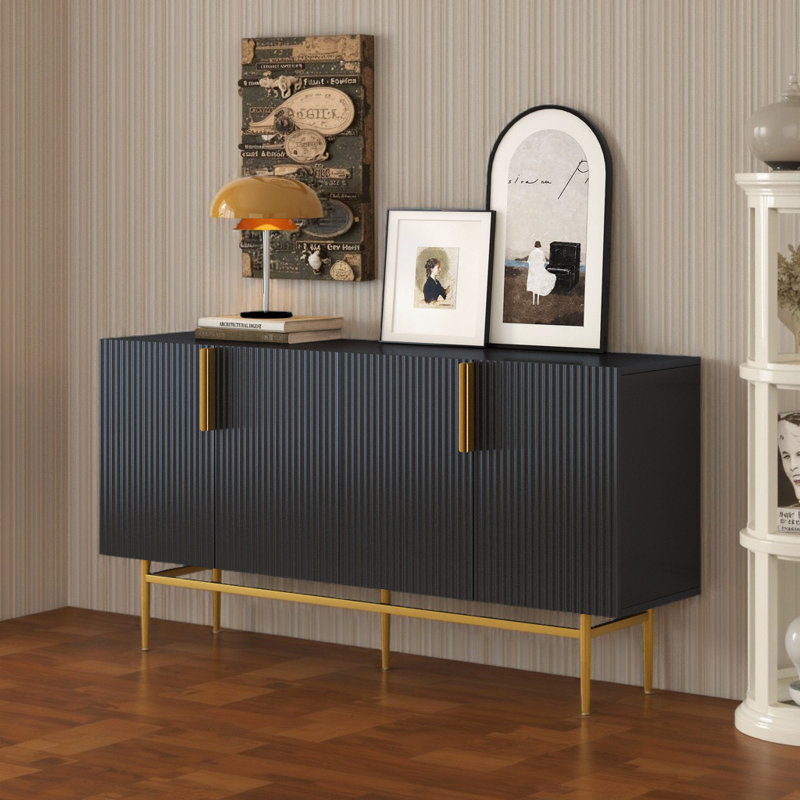 Modern Elegant 4-Door Sideboard, Buffet Cabinet, Black
