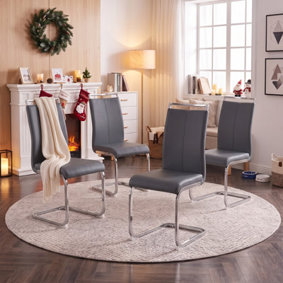Chaises de salle à manger en faux cuir modernes avec base chromée (ensemble de 4)