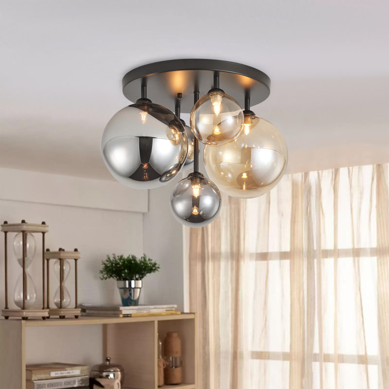 Bertina 5-Light Modern Globe Glass Shade Dimmable Semi Flush Mount Light