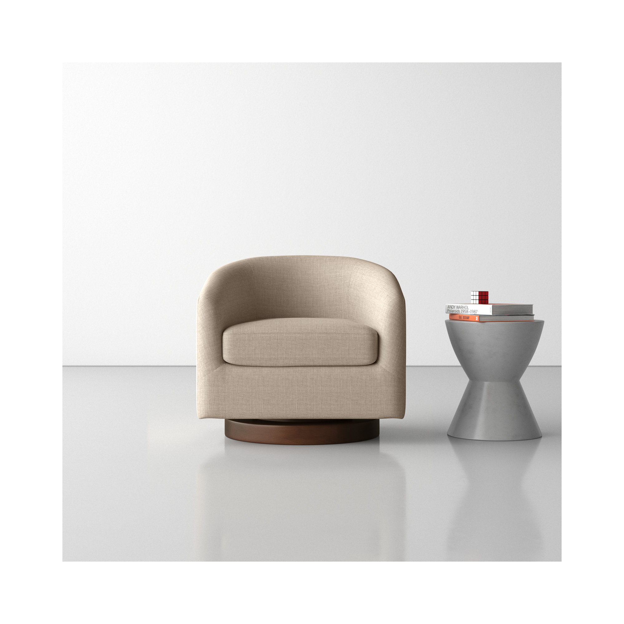 Bennett Upholstered Swivel Barrel Chair, Effie Flax Performance Linen