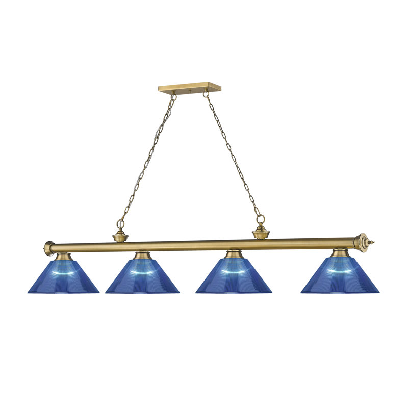 Annaleisa 4 - Light Pool Table Lights Pendant, Dark Blue, Rubbed Brass