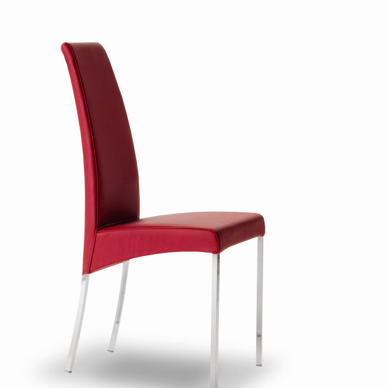 Chaise rembourrée en cuir véritable Aida, Chrome, Cuir Nappa rouge