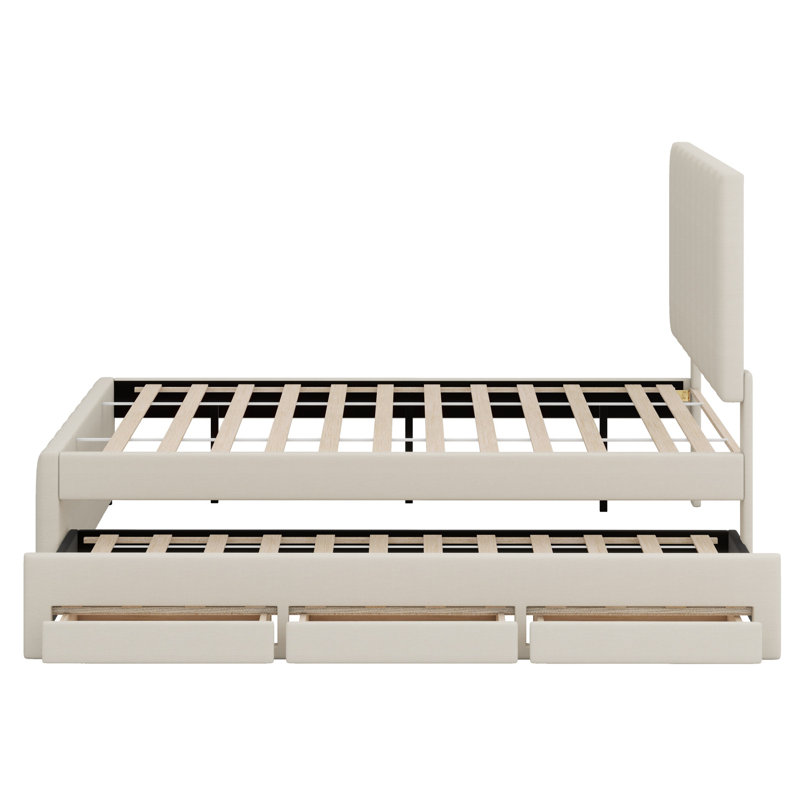 Lit plateforme tapissier avec lit gigogne et 3 tiroirs