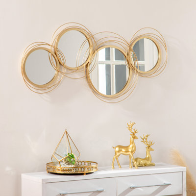 HOMCOM Metal Wall Art Modern Mirror Decor Home Hanging Wall Sculptures For Living Room Bedroom Dining Room, Gold