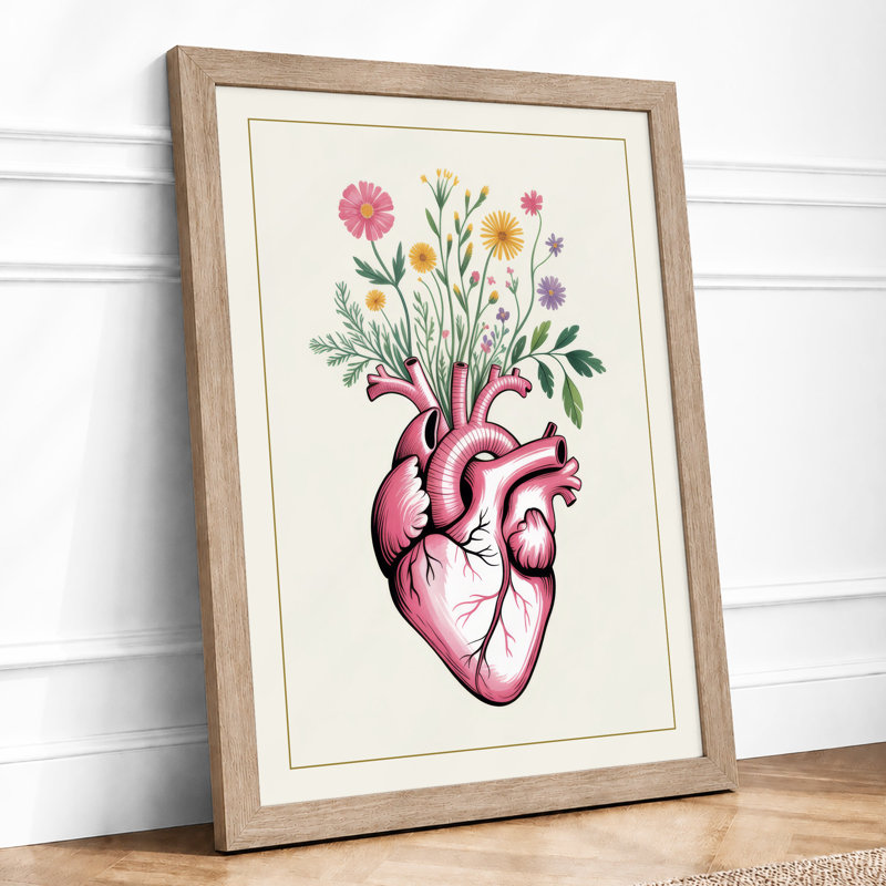 Heart in Bloom Botanical - Framed Print, Oak, A3 - 42.0 x 29.7 cm