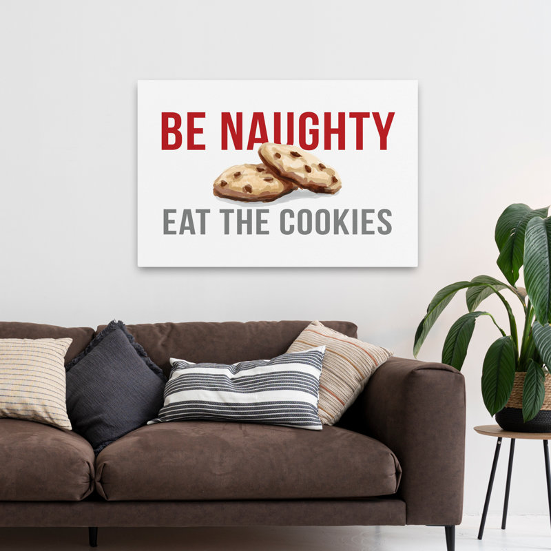 Père Noël, arrêtez-vous ici - art contemporain «Be Naughty Eat The Cookies», message humoristique de biscuits aux brisures de chocolat