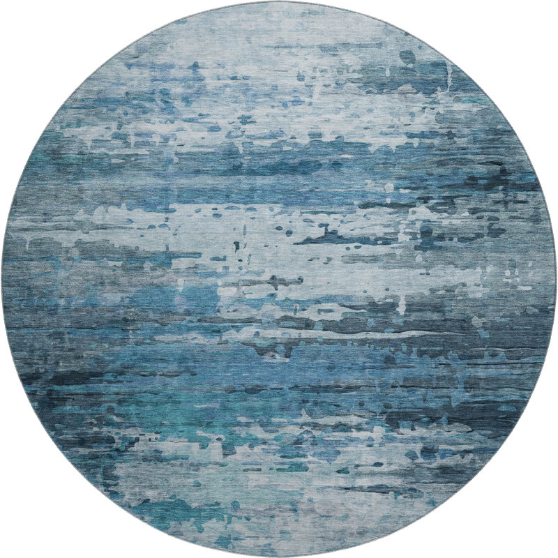 Premium Machine Washable Mayfield AMF2034 Abstract Rug, Blue, 8' Round