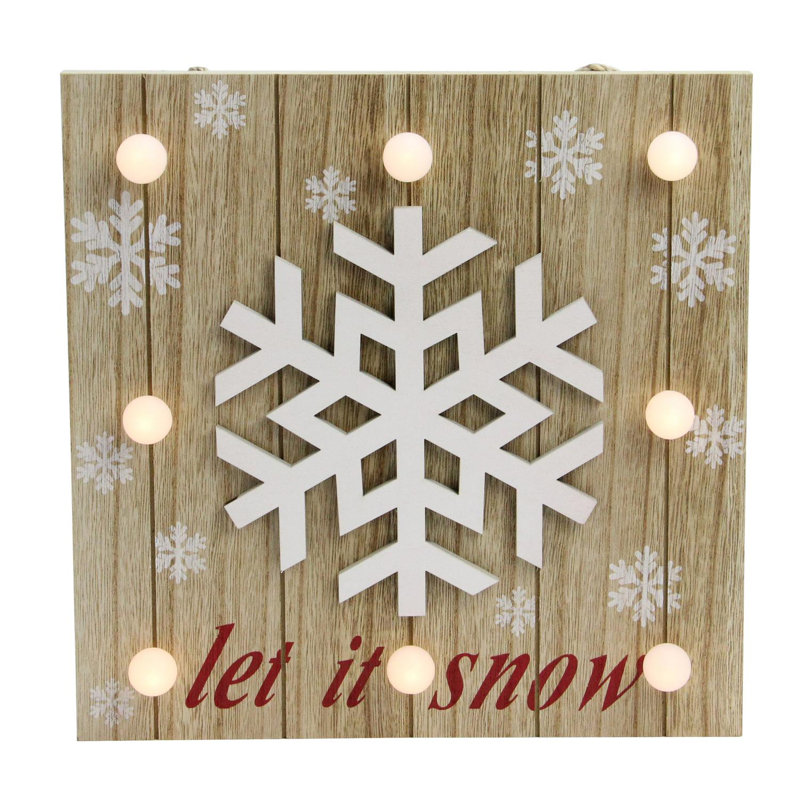 Décoration murale flocon de neige 10,25 "pré-éclairé rouge et blanc" Let It Snow "