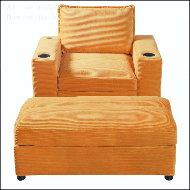 Méridienne surdimensionnée de 42,8 po avec repose-pieds avec rangement, canapé-lit en velours côtelé avec porte-gobelets et port de charge USB, canapé-lit rembourré