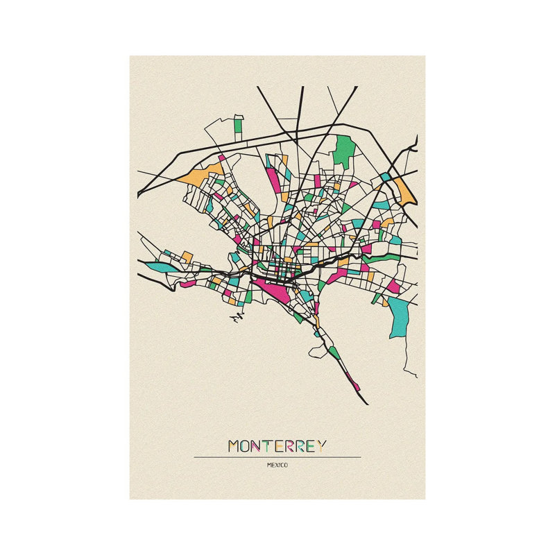 Monterrey, Mexico Map by Ayse Deniz Akerman - Wrapped Canvas Print, 66.04 cm H x 45.72 cm W x 3.175 cm D