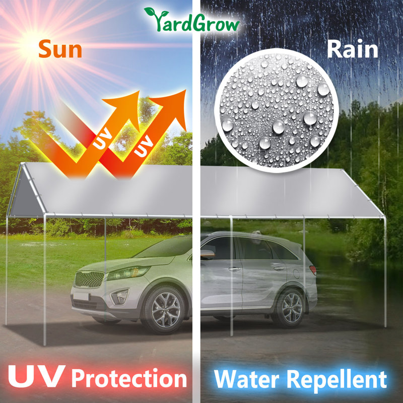 10' X 20' Carport Replacement Top Canopy Cover, UV Resistant And Water Resistant Car Port Portable Tent Cover With Ball Bungee, Silver, Only Cover