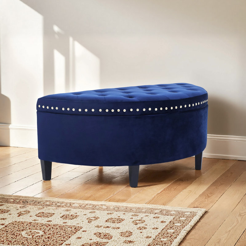 Banc de rangement rembourré Roxann, Velours bleu royal