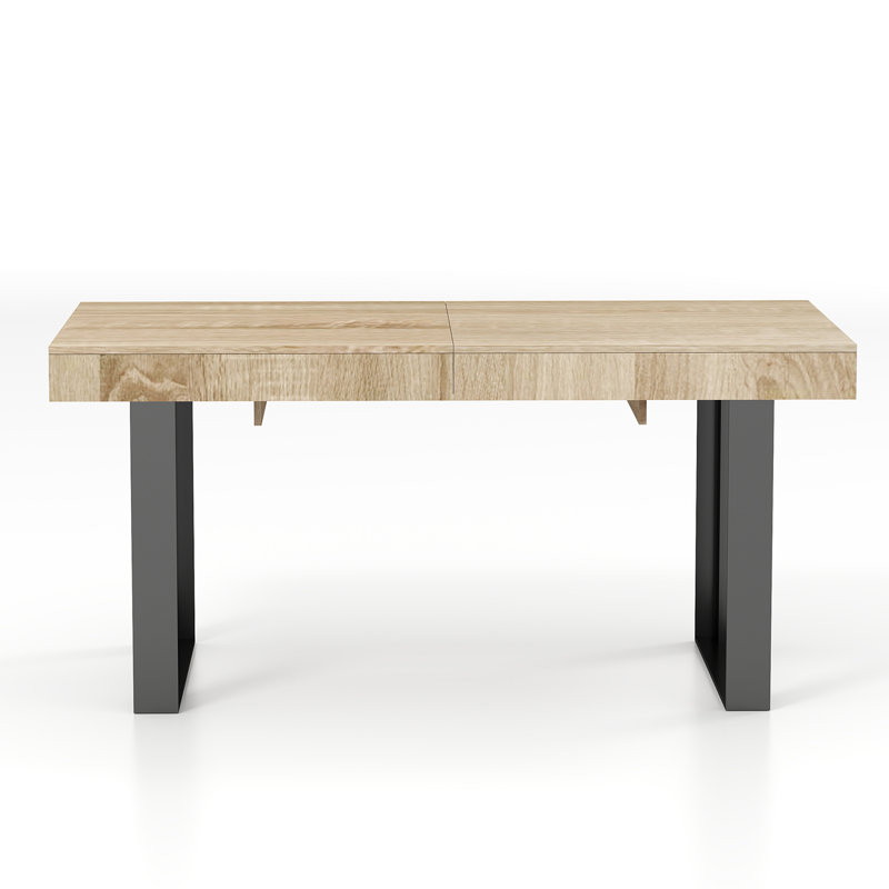 Rectangular Extendable Dining Table, Oak Wood, Black