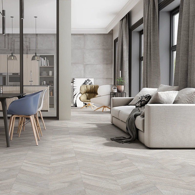 Kenridge Chevron 24X48 Matte Porcelain Tile, Gray