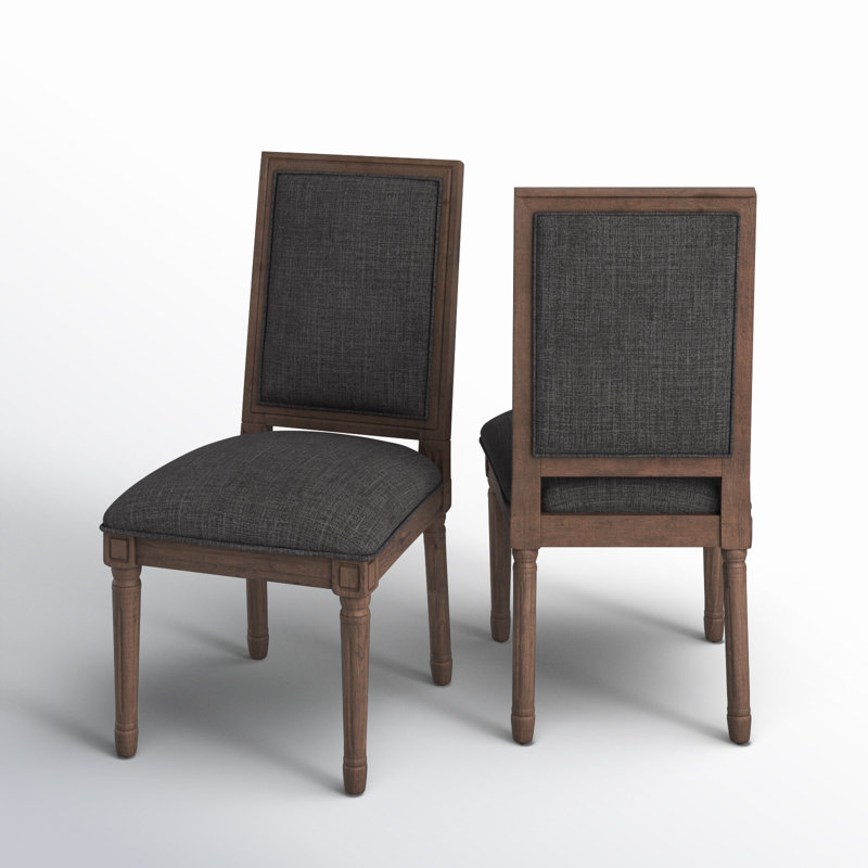 Chaise d'appoint rembourrée en lin Hildemar H 20,5 po, Gris foncé, Brun